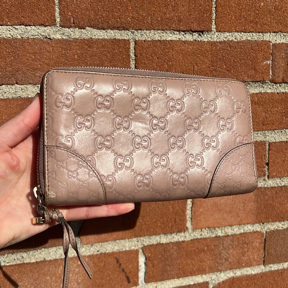Authentic Gucci Guccissima Large Blush Pink Nude Zip Around Continental Wallet - Picture 15 of 17